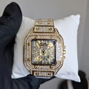 Skeleton Style Invicta Montres Gold Tone Stainless Steel Men's Watch